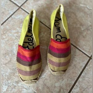 Sam Edelman Yellow Pink Striped Verona
Espadrille Flat Slip On Loafers